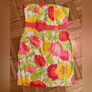 Lily Pulitzer pink and green strapless floral mini